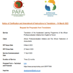 API and PAFA Request Proposals for Translation of the Accelerated Learning Programme (ALP) of the API from English to French